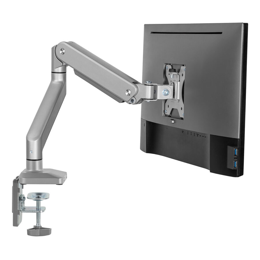 Ergo Office Alumínium Monitor Tartó Kettős Karral, Gázrugós, VESA 75x75/100x100, 17"-32", 10 kg, Ezüst, ER-447 - Image 3