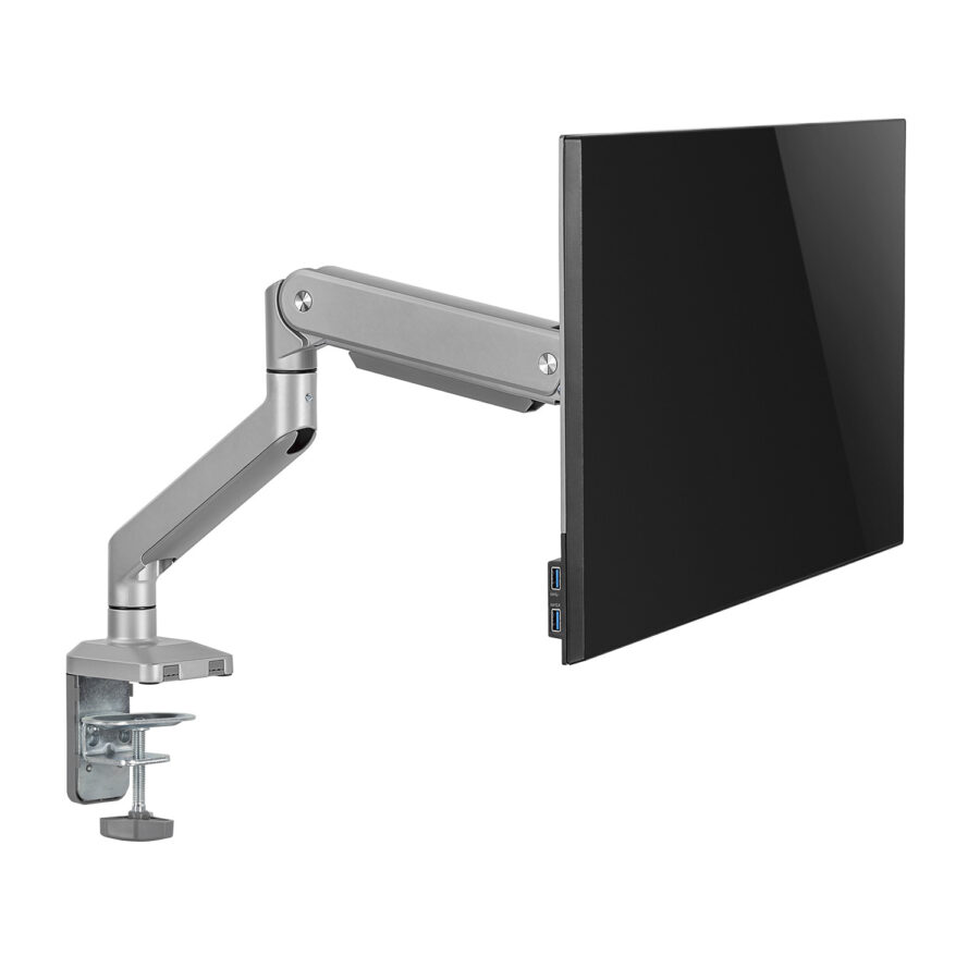 Ergo Office Alumínium Monitor Tartó Kettős Karral, Gázrugós, VESA 75x75/100x100, 17"-32", 10 kg, Ezüst, ER-447 - Image 6