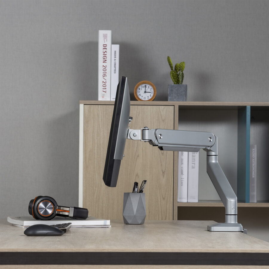 Ergo Office Alumínium Monitor Tartó Kettős Karral, Gázrugós, VESA 75x75/100x100, 17"-32", 10 kg, Ezüst, ER-447 - Image 7