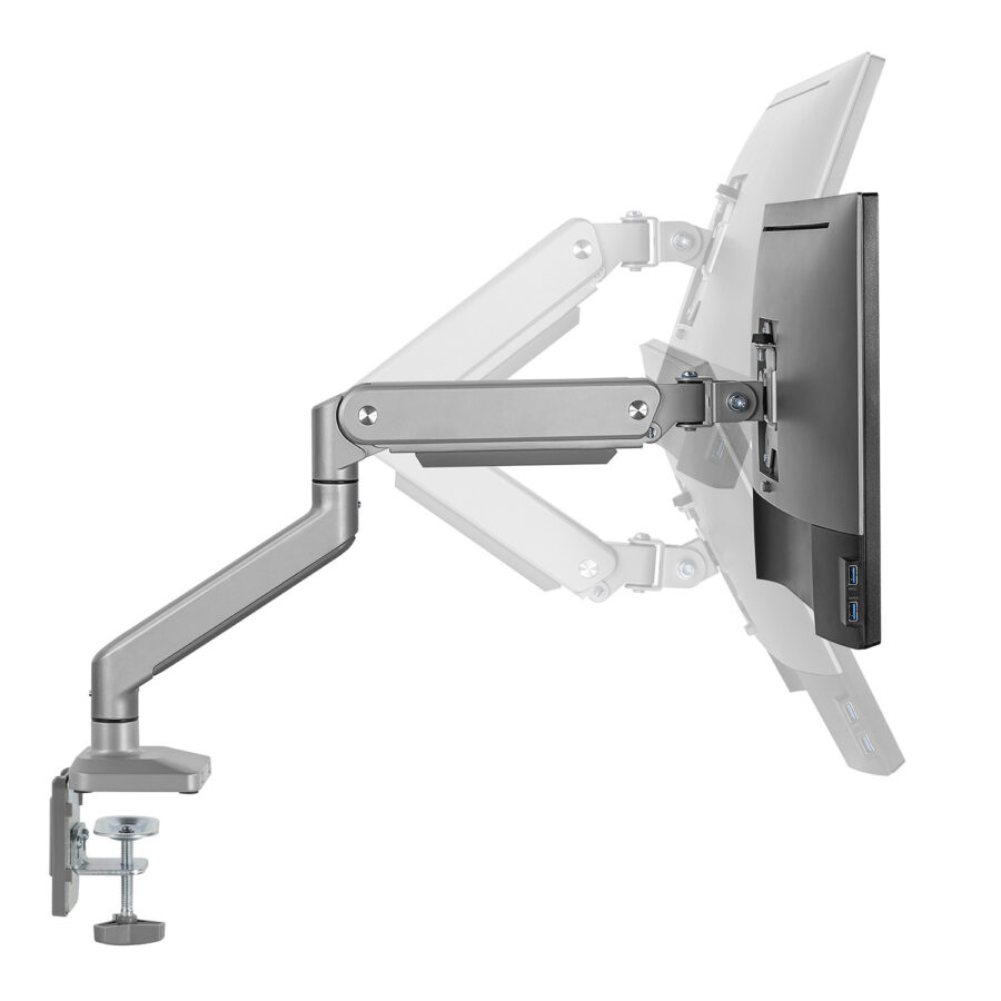 Ergo Office Alumínium Monitor Tartó Kettős Karral, Gázrugós, VESA 75x75/100x100, 17"-32", 10 kg, Ezüst, ER-447 - Image 8