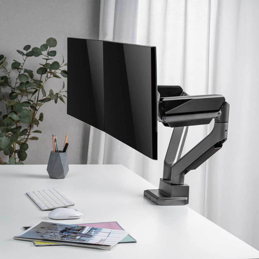 Ergo Office ER-446 univerzális dupla monitor tartóállvány, gázrugós, 17"-35", 15kg, VESA 75x75 / 100x100