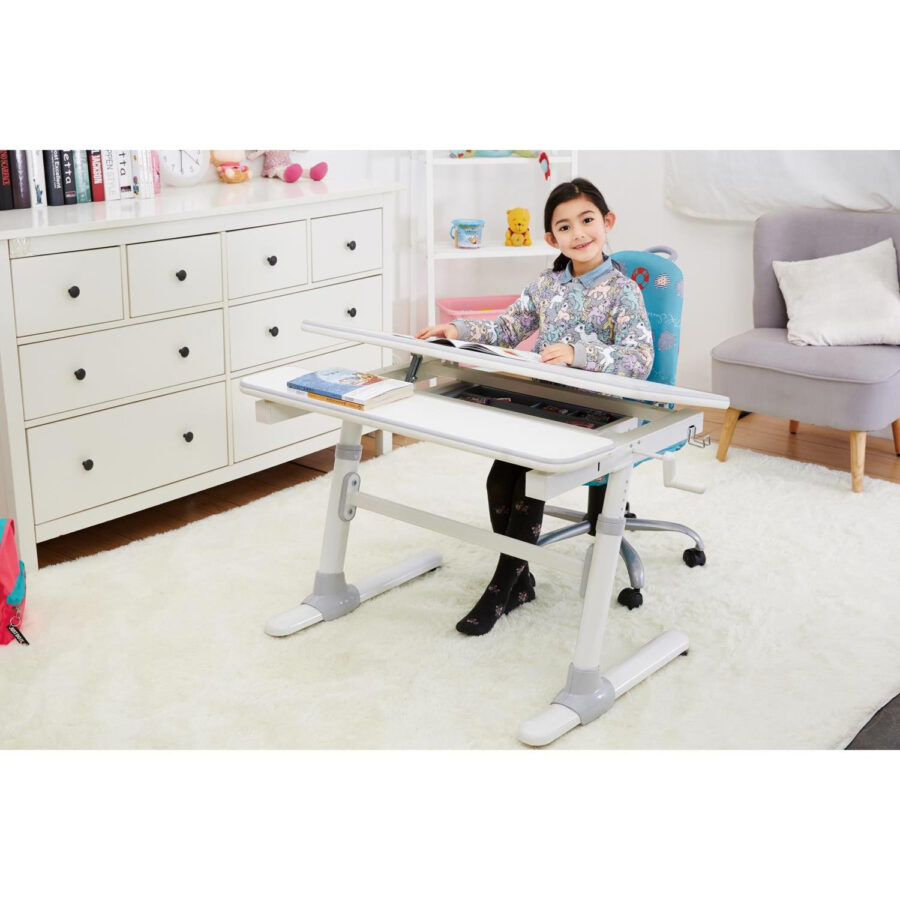 Ergo Office Gyerek Ergonomikus Íróasztal Állítható Magassággal, Szürke, max 100kg, ER-417 2 részes